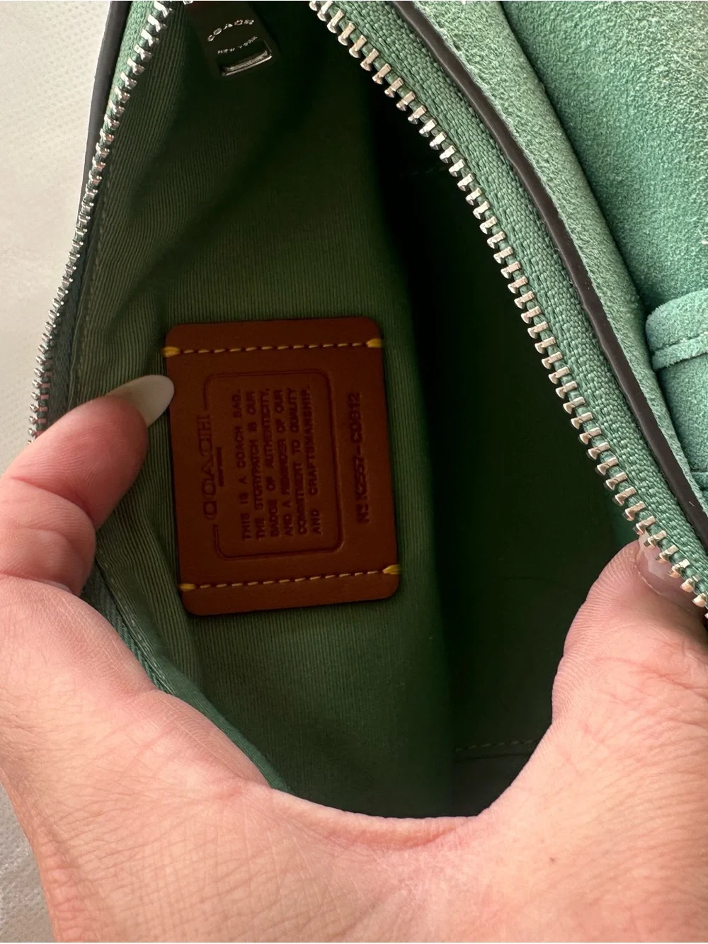 Coach Mini Suede Shoulder Bag in Mint Green with Silver Hardware